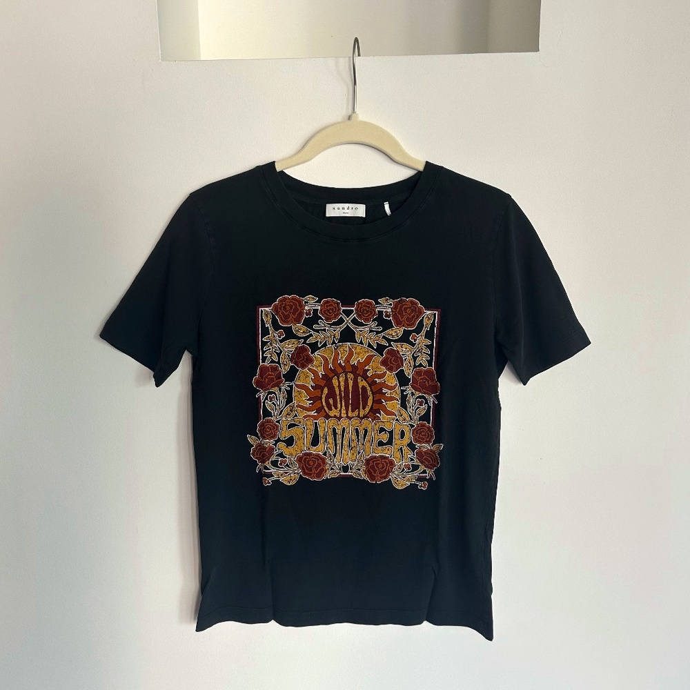 Sandro Wild Summer Graphic Tee in Black